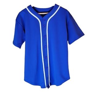 Solid Baseball Jersey Shirt, Plain Casual Short Sleeve Button Down, Size Small
